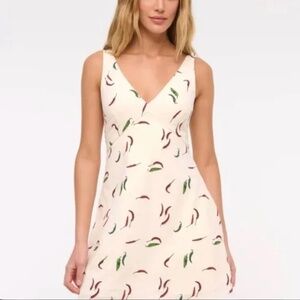 NWOT Abercrombie and Fitch V neck Linen blend mini dress Pepper print